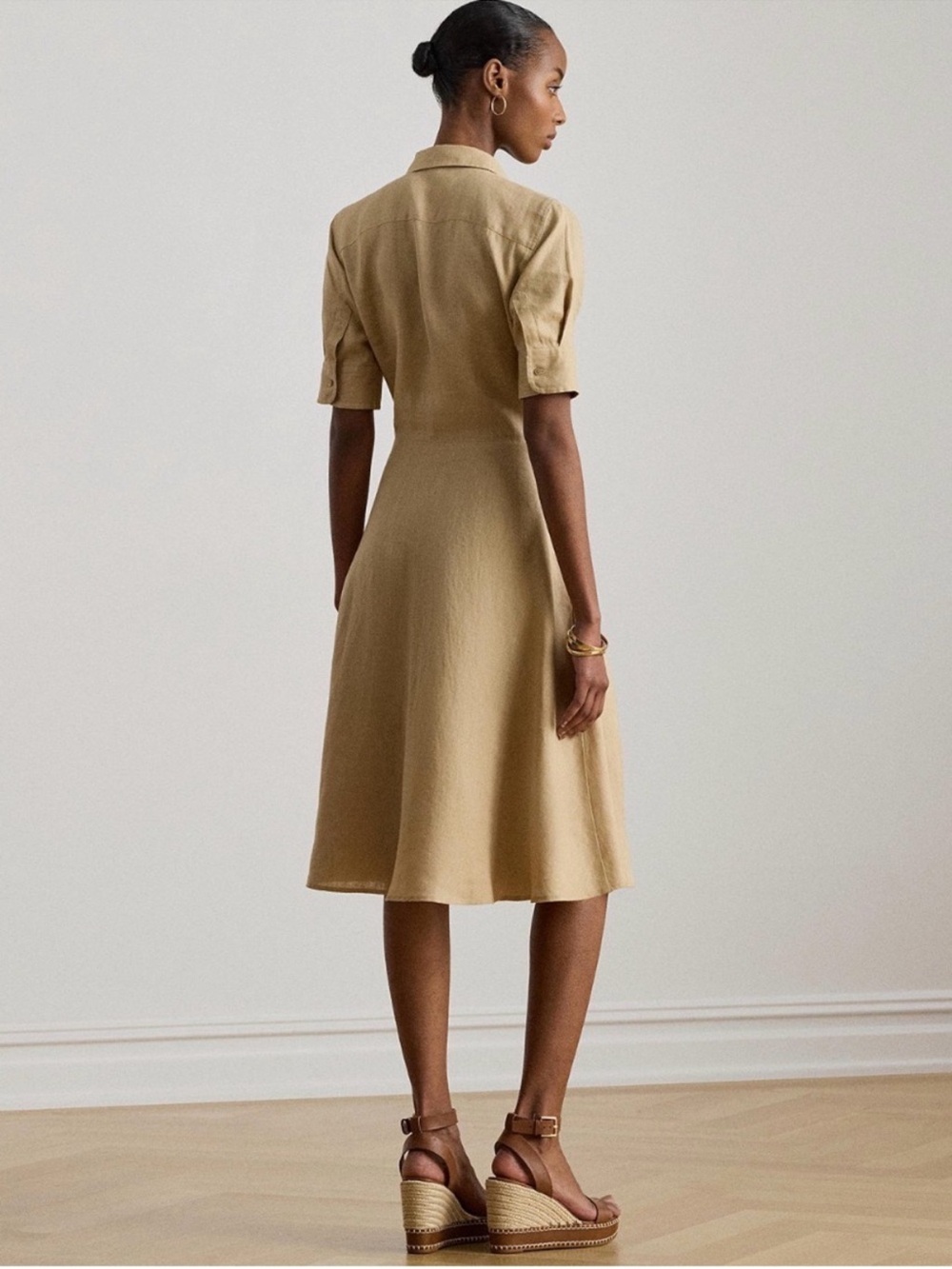 Lauren Ralph Lauren Women's Point Collar Shirt-Dress in Birch Tan, Size 12 - Picture 3 of 11